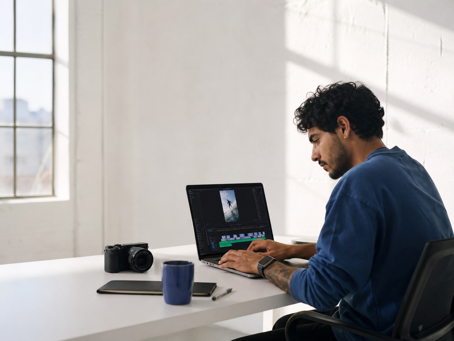 Pessoa editando um vídeo vertical em um ambiente de edição